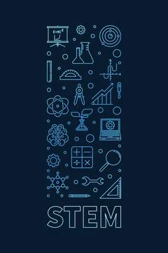 STEM concept vertical minimal outline blue banner - Science, Tech, Engineer.. Stock Illustration