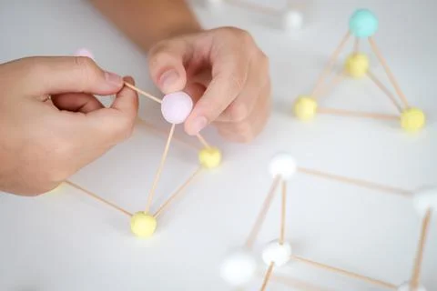 STEM education, Child learning making 3D geometric shapes, Building Structure 写真素材