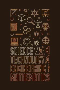 STEM Education concept line vertical creative banner - vector illustration Stock Illustration