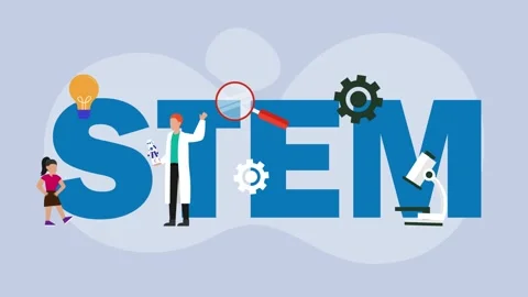 STEM education concept with scientists and children learning science cartoo.. Stock Footage 327343294