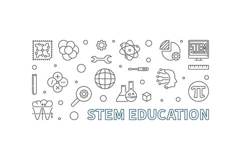 STEM Education horizontal minimal vector linear illustration. Science banner Stock Illustration