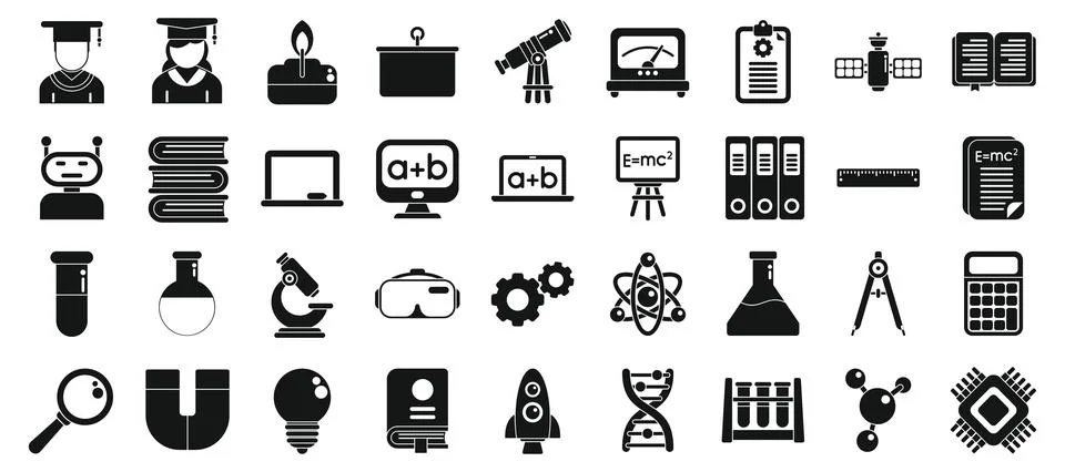 Stem education icons set. Exploring various fields of science and education w 스톡 일러스트