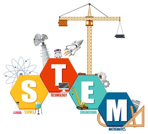 STEM education logo banner with learning icon elements Illustrazione stock