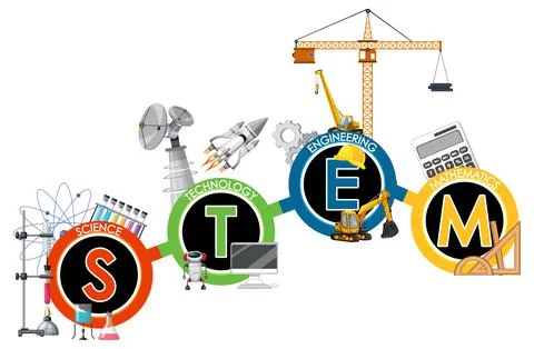 STEM education logo banner with learning icon elements Illustrazione stock