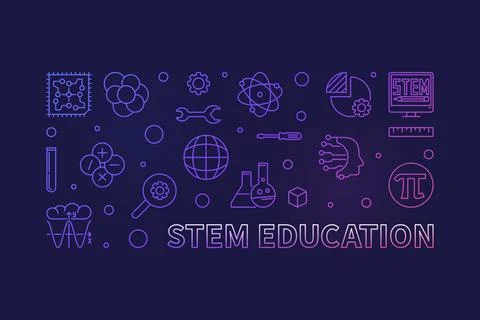 STEM Education minimal vector outline colored illustration. Science horizon.. Stock Illustration