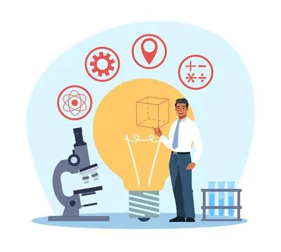 Stem education model. Program of study, main areas, light bulb ideas and teacher Ilustración de archivo