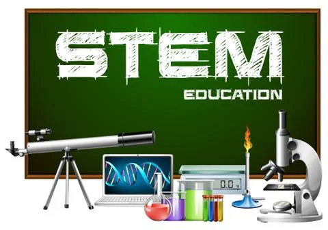 Stem education poster design with science equipments Illustrazione stock
