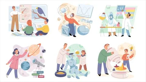 STEM education scenes set with compositions of books computers elements of 스톡 일러스트