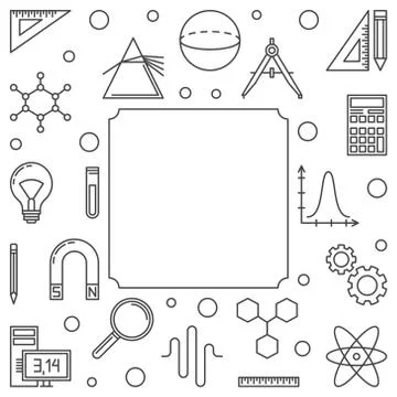 STEM education simple square frame. Vector outline illustration Stock Illustration