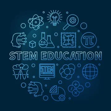 STEM Education vector outline circle shaped illustration. Science blue banner イラスト素材
