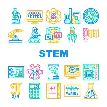 Stem Engineer Process And Science Icons Set Vector Illustrazione stock