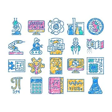 Stem engineer process and science icon hand drawn Stock Illustration