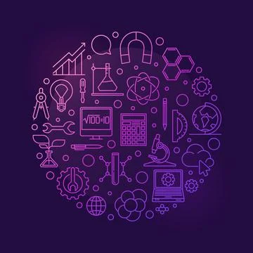 STEM four fields circle shaped colored outline vector banner イラスト素材
