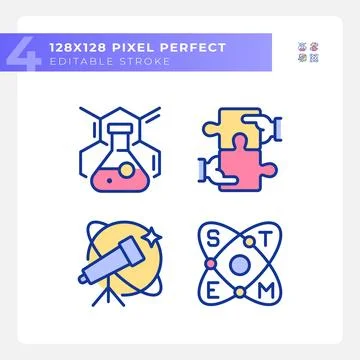STEM impact on education pixel perfect RGB color icons set Stockillustratie