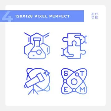 STEM impact on education pixel perfect gradient linear vector icons set Stock Illustration