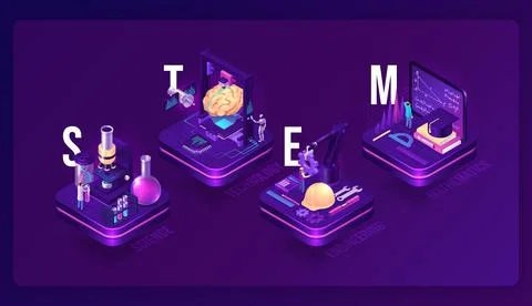 Stem isometric concept, science, technology, math イラスト素材