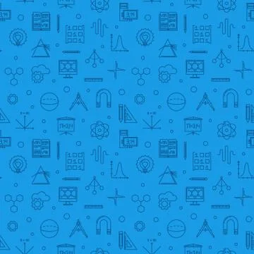 Stem learning blue vector line seamless pattern Stock Illustration