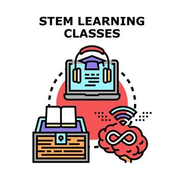 Stem learning classes engaging with online resources Stock Illustration