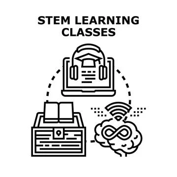Stem learning classes engaging with online resources Stock Illustration