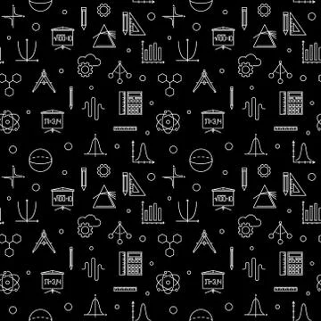 Stem learning vector dark outline seamless pattern Illustrazione stock