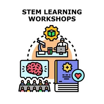 Stem learning workshops educating science technology engineering mathematics Stockillustratie