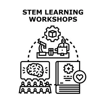 Stem learning workshops educating science technology engineering mathematics Stock Illustration