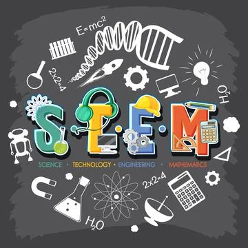 STEM logo banner with learning icon elements Illustrazione stock