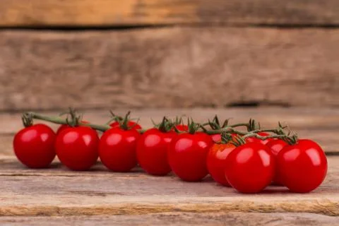 Stem of red shiny tomatoes. Foto stock