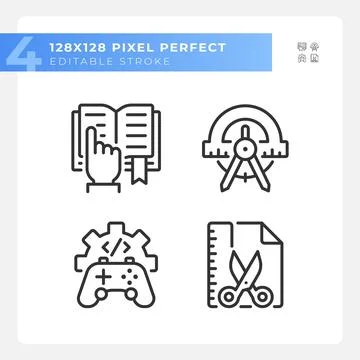 STEM related subjects pixel perfect linear icons set Stockillustratie