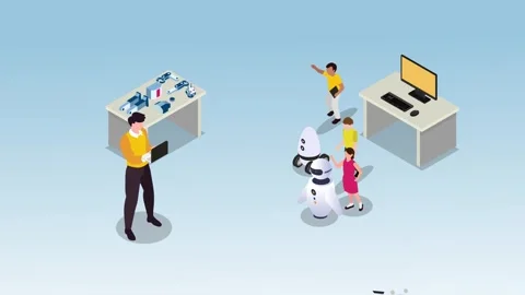 STEM Robotics Workshop with Children and Instructor in a Modern Classroom 3.. Stock Footage 302529037