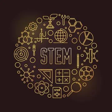 STEM round golden banner - vector illustration in thin line style Stock Illustration