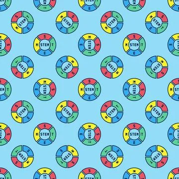 STEM round vector concept colored modern seamless pattern 스톡 일러스트