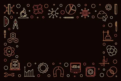 STEM - science and math horizontal colored vector frame Illustrazione stock
