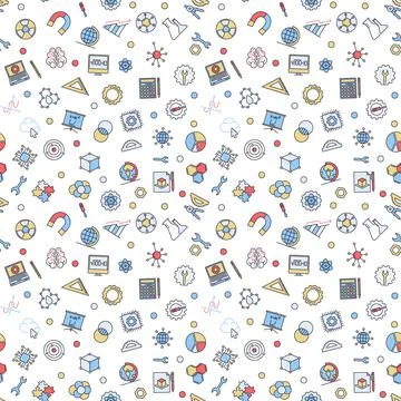 STEM - Science and Math vector concept colored seamless pattern Stock Illustration