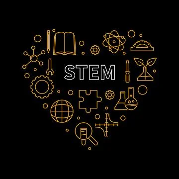 STEM Science Heart outline concept banner. Science, Technology, Engineering.. Stock Illustration