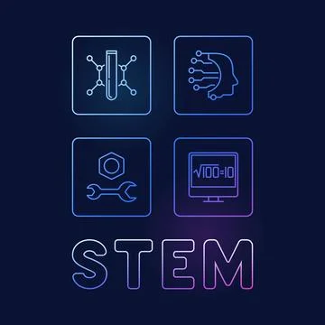 STEM Science line concept colored square banner with 4 signs - Science, Tec.. Stock-Illustration