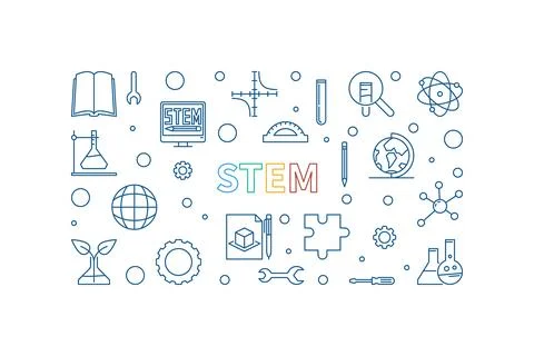 STEM Science outline concept banner. Science, Technology, Engineering and M.. Stockillustratie