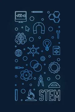 STEM Science, Technology, Engineering and Maths concept vertical blue line .. Stock Illustration