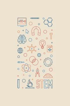 STEM - Science, Technology, Engineering and Math outline creative vertical .. Stock Illustration