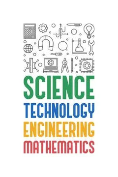STEM - Science, Technology, Engineering and Mathematics vector concept outl.. Stock Illustration