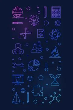 STEM Science, Technology, Engineering, Mathematics concept thin line vertic.. Stock Illustration