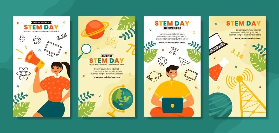 STEM Science, Technology, Engineering, Mathematics Education Social Media S.. Stock Illustration