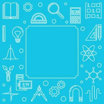 STEM square vector outline frame on blue background Stock Illustration