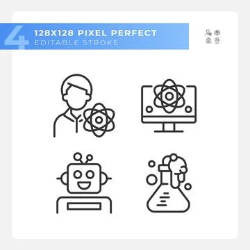 STEM technology and AI pixel perfect linear icons set Stock Illustration