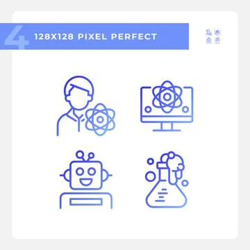 STEM technology and AI pixel perfect gradient linear vector icons set Stock Illustration