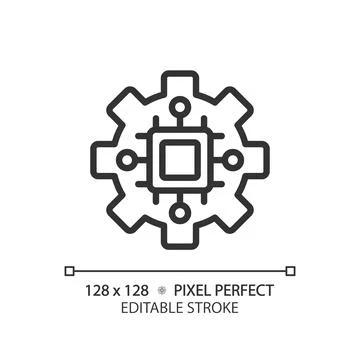 STEM in technology pixel perfect linear icon Stock Illustration