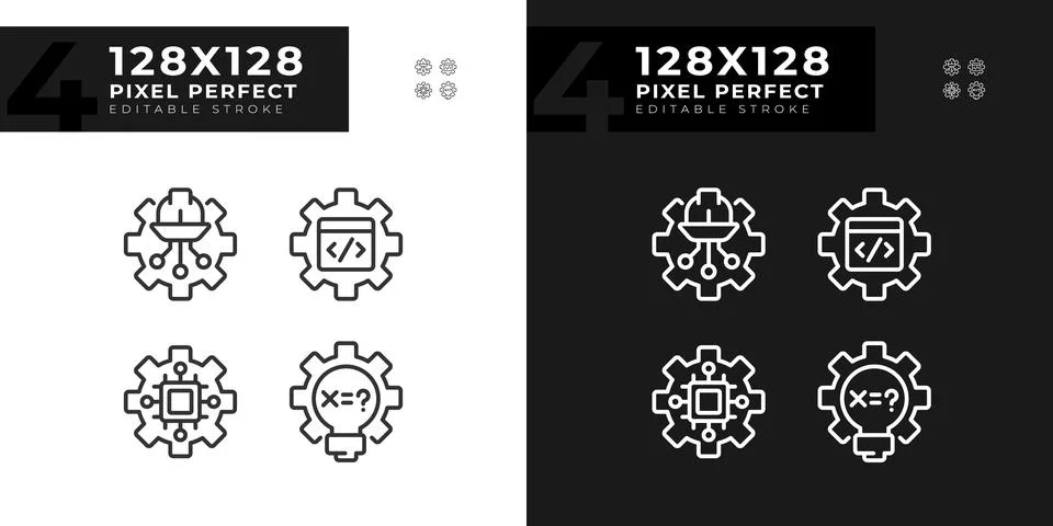 STEM technology settings pixel perfect linear icons set for dark, light mode Stock Illustration