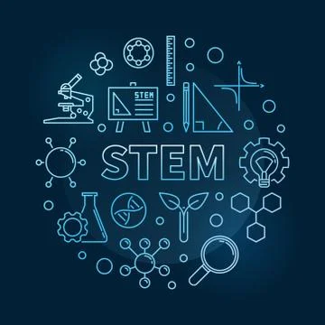 STEM vector blue linear round concept modern illustration Stock Illustration