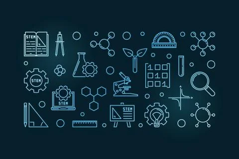 STEM vector concept blue linear horizontal modern banner Stock Illustration
