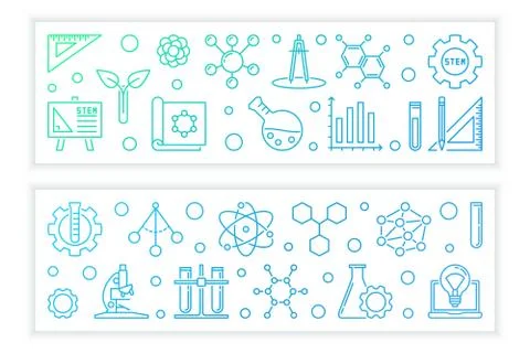 STEM vector concept colorful banners in outline style Stock Illustration